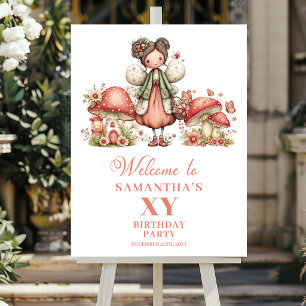 Schattige Whimsy Fee Roze Bloemachtige Verjaardags Poster
