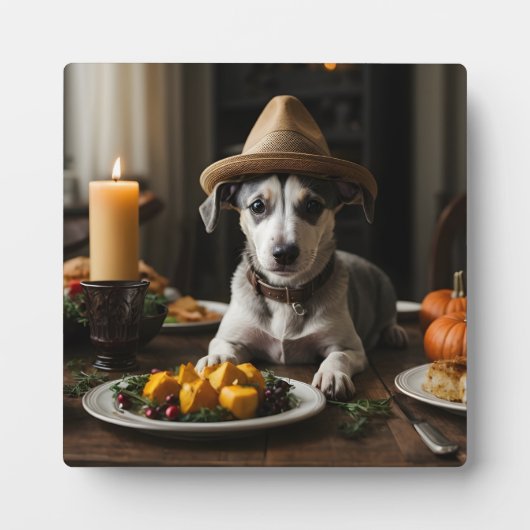 Schattige Whippet Puppy Pilgrim Pet Thanksgiving D Fotoplaat (Voorkant)