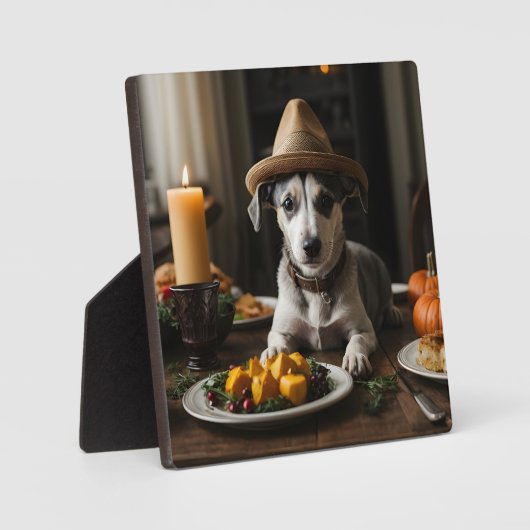 Schattige Whippet Puppy Pilgrim Pet Thanksgiving D Fotoplaat (Voorkant)
