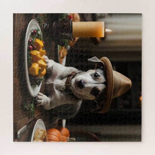 Schattige Whippet Puppy Pilgrim Pet Thanksgiving D Legpuzzel (Horizontaal)