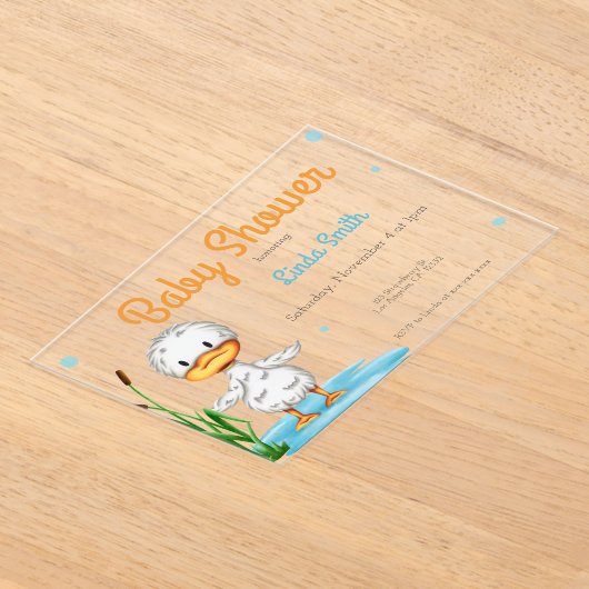 Schattige White Duck Geslachtsneutraal Baby shower Acryl Uitnodigingen (Laagn)