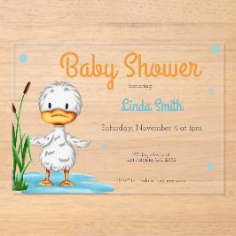 Schattige White Duck Geslachtsneutraal Baby shower Acryl Uitnodigingen