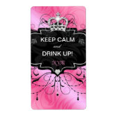 Schattige wijnlabel Crown Keep Calm Pink Black Etiket (Voorkant)