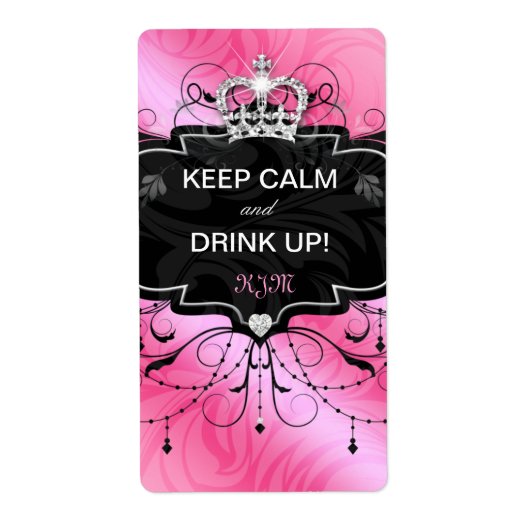 Schattige wijnlabel Crown Keep Calm Pink Black Etiket (Voorkant)