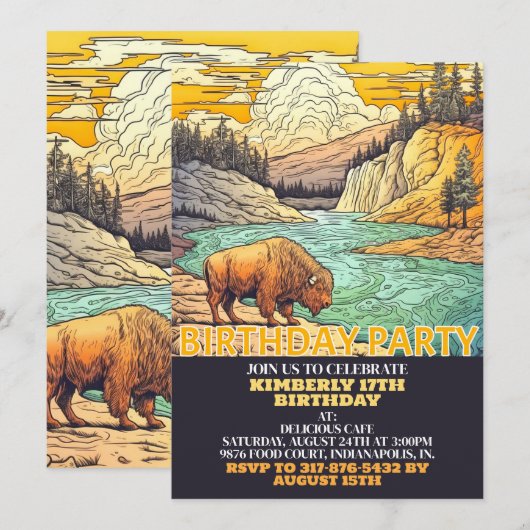 Schattige Wild Buffalo Verjaardagsfeestuitnodiging Kaart (Voorkant / Achterkant)