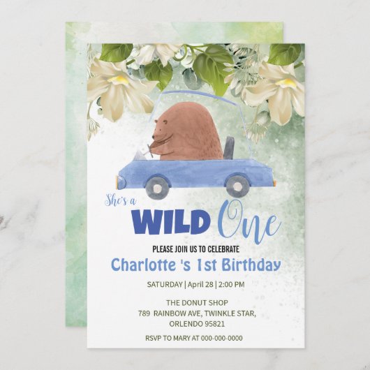 Schattige Wild Een Beer Dieren Auto 1e Verjaardags Kaart (Voorkant / Achterkant)