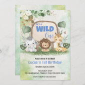 Schattige Wild Een oerwoud Dier 1e Verjaardagsfees Kaart (Voorkant / Achterkant)