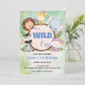 Schattige Wild Een oerwoud Dier 1e Verjaardagsfees Kaart (Staand voorkant)