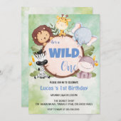 Schattige Wild Een oerwoud Dier 1e Verjaardagsfees Kaart (Voorkant / Achterkant)