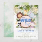 Schattige Wild Een oerwoud Dier 1e Verjaardagsfees Kaart (Voorkant / Achterkant)
