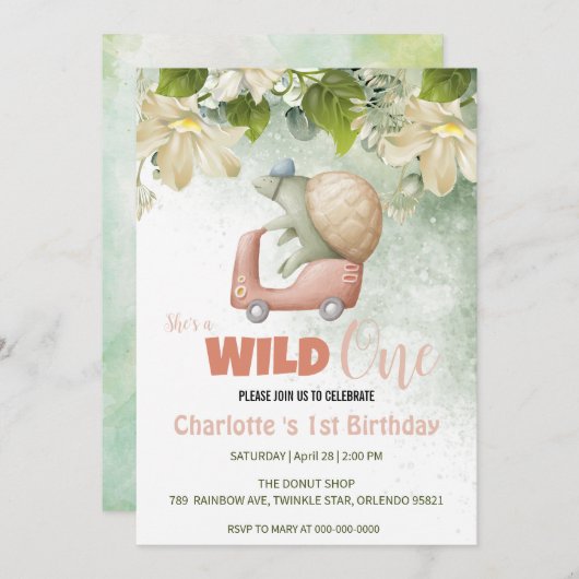 Schattige Wild Een schildpad dierenfiets 1e Verjaa Kaart (Voorkant / Achterkant)