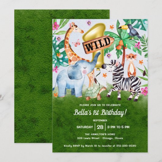 Schattige Wild One Eerste Verjaardagssafari Kaart (Voorkant / Achterkant)