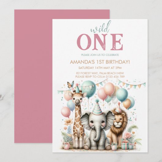 Schattige Wild One Girl verjaardagsuitnodiging Kaart (Voorkant / Achterkant)