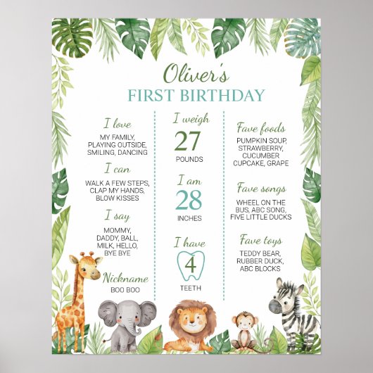 Schattige Wild One Safari 1e Verjaardag Mijlpaal t Poster (Voorkant)