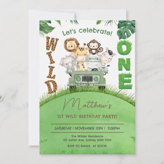 Schattige Wild One Safari Animals Oerwoud 1e verja Kaart (Voorkant)