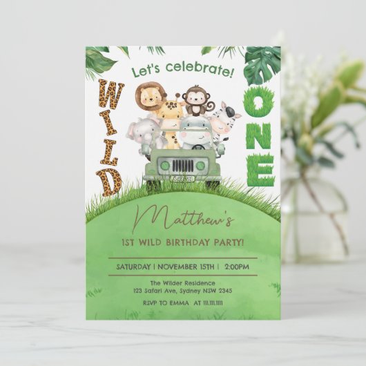 Schattige Wild One Safari Animals Oerwoud 1e verja Kaart (Staand voorkant)