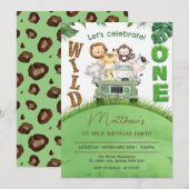 Schattige Wild One Safari Animals Oerwoud 1e verja Kaart (Voorkant / Achterkant)