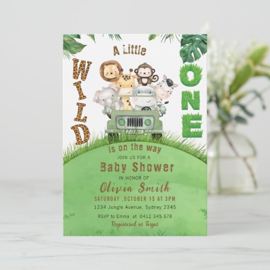 Schattige Wild One Safari Animals Oerwoud Baby sho Kaart (Staand voorkant)