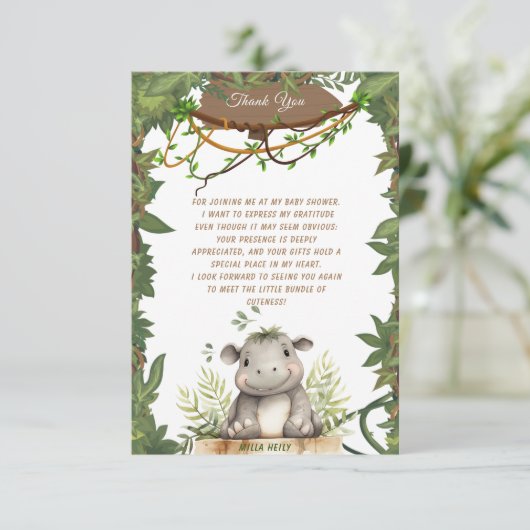 Schattige Wild One Safari Baby Hippopotamus Baby s Bedankkaart (Staand voorkant)