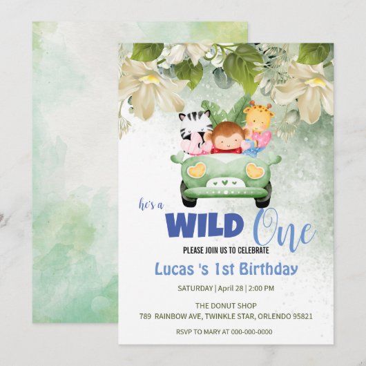 Schattige Wild One Safari Dierenliefde Auto 1e Ver Kaart (Voorkant / Achterkant)