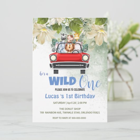 Schattige Wild One Safari Dierenliefde Auto 1e Ver Kaart (Staand voorkant)