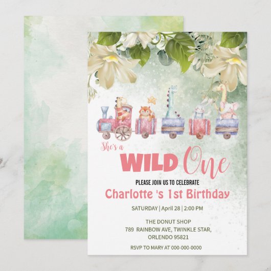 Schattige Wild One safari dierentrein 1e Verjaarda Kaart (Voorkant / Achterkant)