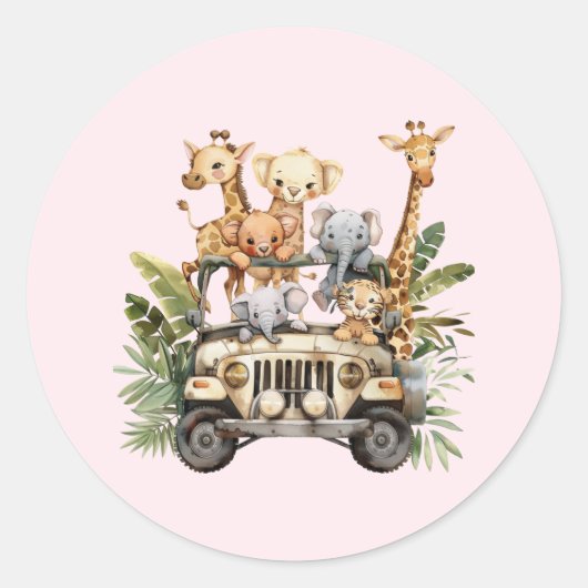 Schattige Wild One Safari Oerwoud Animals Blush Pi Ronde Sticker (Voorkant)