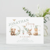 Schattige Wild One Woodland Animals 1st Birthday B Kaart (Staand voorkant)