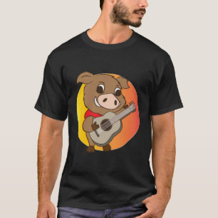 Schattige wild zwijn spelen gitaar muzikant varken t-shirt