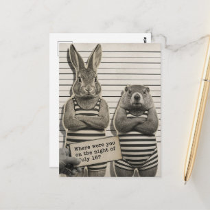 Schattige wilde criminelen bosmarmot en konijn briefkaart