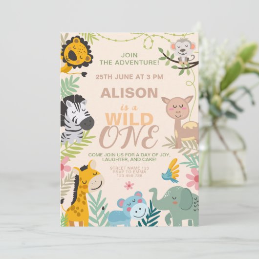 Schattige wilde dieren Oerwoud, 1e verjaardag Kaart (Staand voorkant)