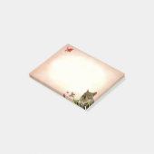 Schattige wilde eekhoorn & kleine vogel op beige post-it® notes (Schuin)