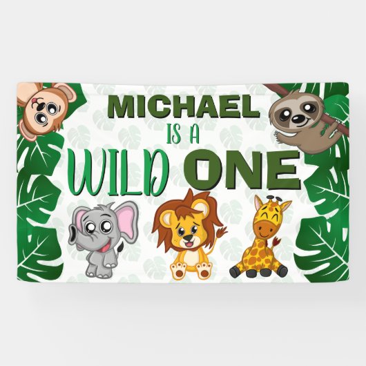 Schattige Wilde Eén Jungle Safari Dieren Eerste Ve Spandoek (Horizontaal)