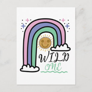 Schattige Wilde Eén Regenboog Zon Eerste Verjaarda Briefkaart