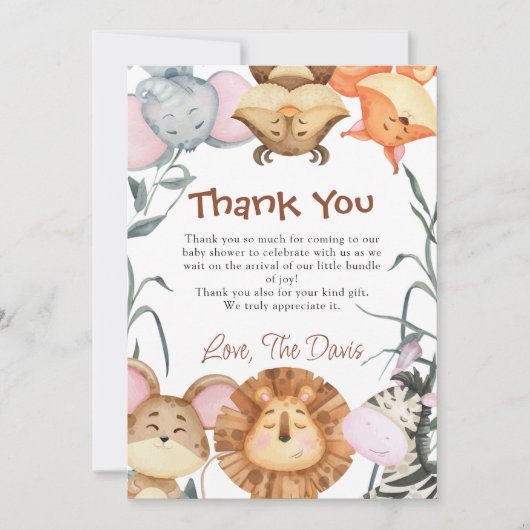 Schattige Wilde Eén Safari Dieren Bedankt Uitnodig Kaart (Voorkant)