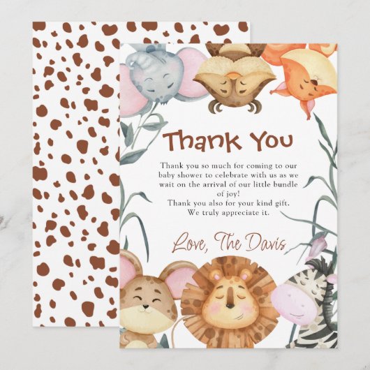 Schattige Wilde Eén Safari Dieren Bedankt Uitnodig Kaart (Voorkant / Achterkant)