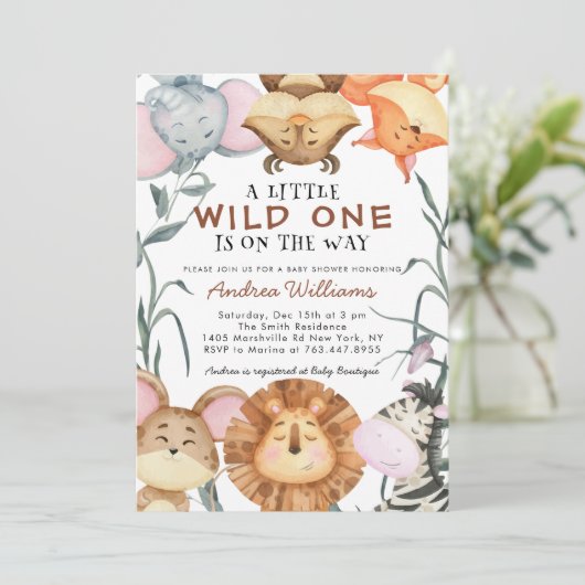 Schattige Wilde Eén Safari Dieren Jungle Kaart (Staand voorkant)