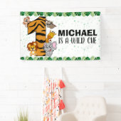 Schattige Wilde Eén Safari Jungle Dieren 1e Verjaa Spandoek (Insitu)