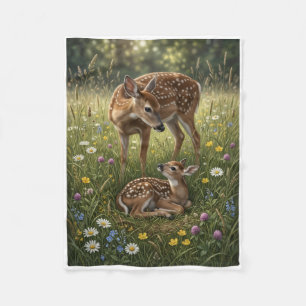 Schattige wilde herten in groen gras natuur landsc fleece deken
