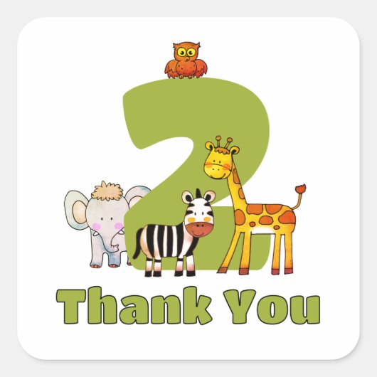 Schattige Wilde Twee Dieren 2e Verjaardag Bedankt Vierkante Sticker (Voorkant)