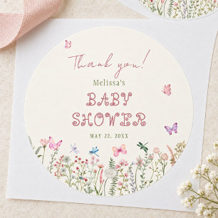 Schattige Wildflower Baby Meisje Baby shower Ronde Sticker
