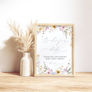 Schattige Wildflower Baby shower Boek voor Baby Poster