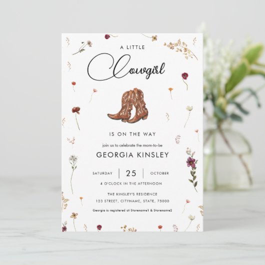 Schattige Wildflower Kleine Cowgirl Western Baby s Kaart (Staand voorkant)