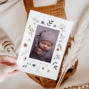 Schattige Wildflower Lijst Baby Geboorte Aankondig Aankondiging