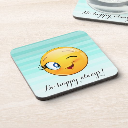 Schattige windenergie Emoji Face-Be altijd gelukki Bier Onderzetter (Linkerzijde)