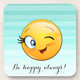 Schattige windenergie Emoji Face-Be altijd gelukki Bier Onderzetter