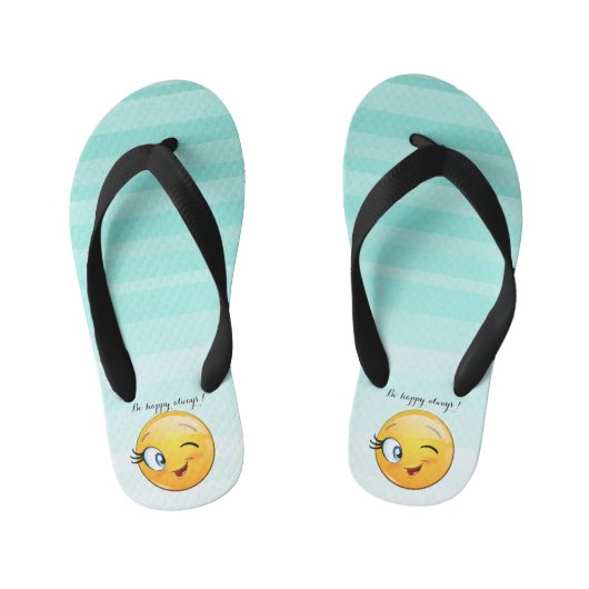Schattige windenergie Emoji Face-Be altijd gelukki Kinder Teenslippers (Voetbed)