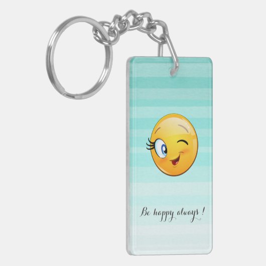 Schattige windenergie Emoji Face-Be altijd gelukki Sleutelhanger (Voorkant Links)