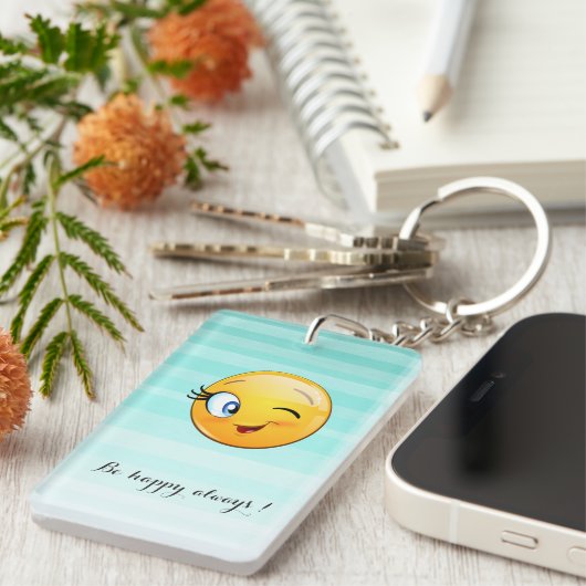 Schattige windenergie Emoji Face-Be altijd gelukki Sleutelhanger (Voorkant Rechts)