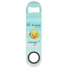 Schattige windenergie Emoji Face-Be altijd gelukki Speed Flessenopener